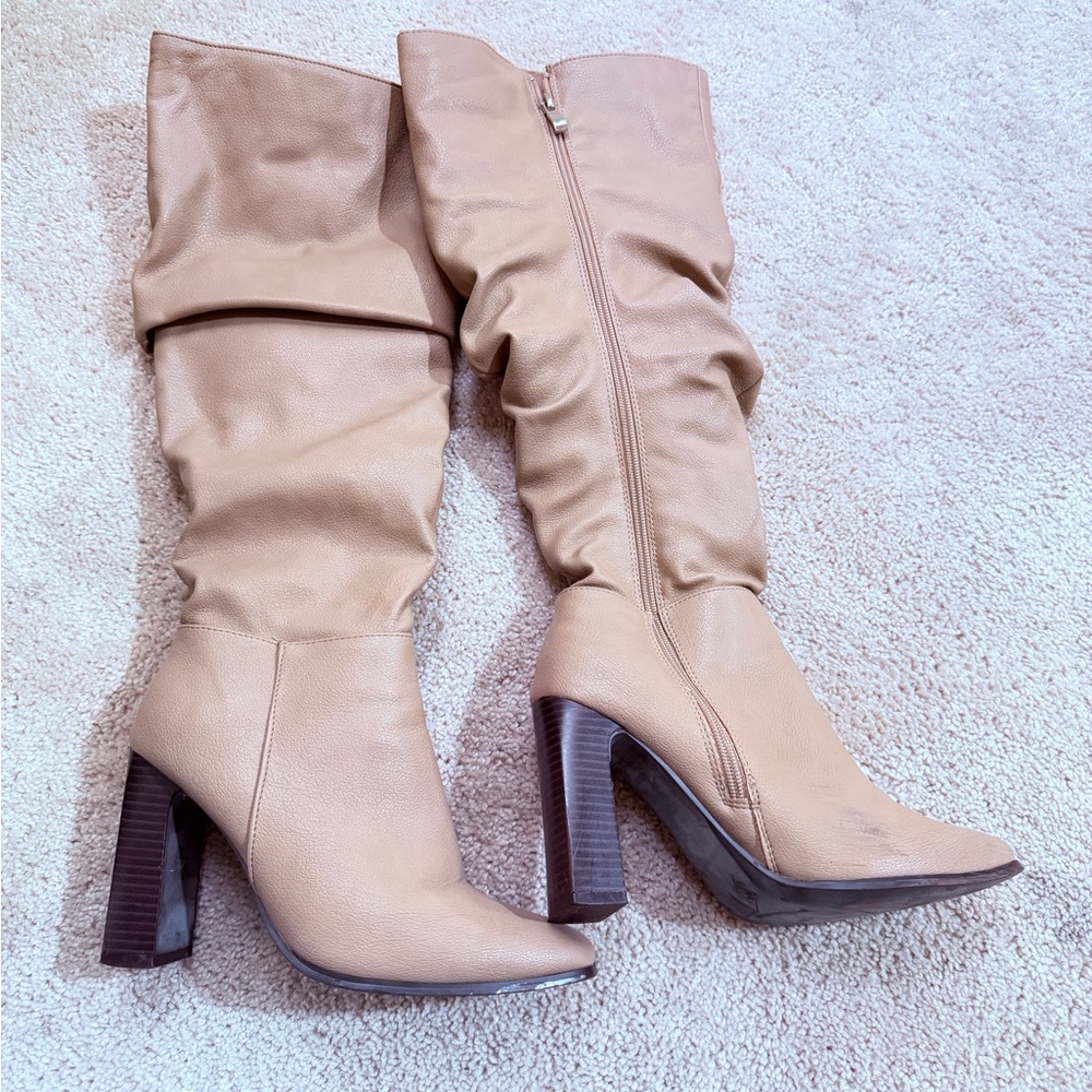 JustFab Tan Heeled Boots